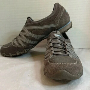 Skechers Grey Suede Leather Bikers Bungee Slip On Sneakers